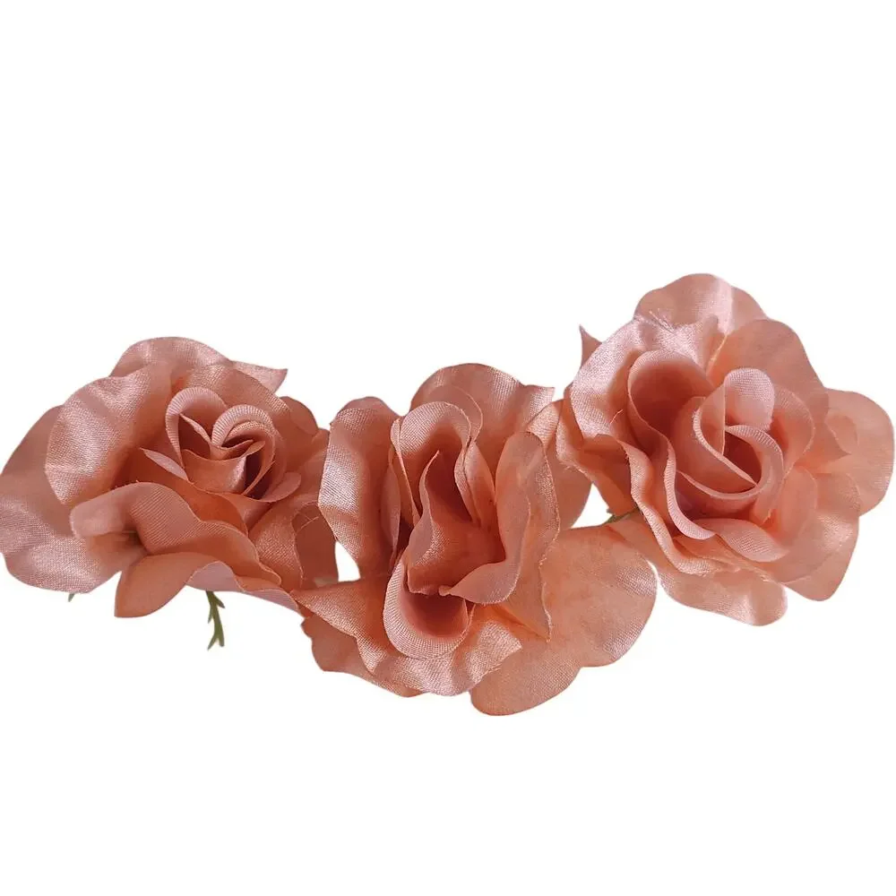 25 Peach Orange Satin Rose Heads Stemless Wedding Floral Craft DIY 2.5in Flowers